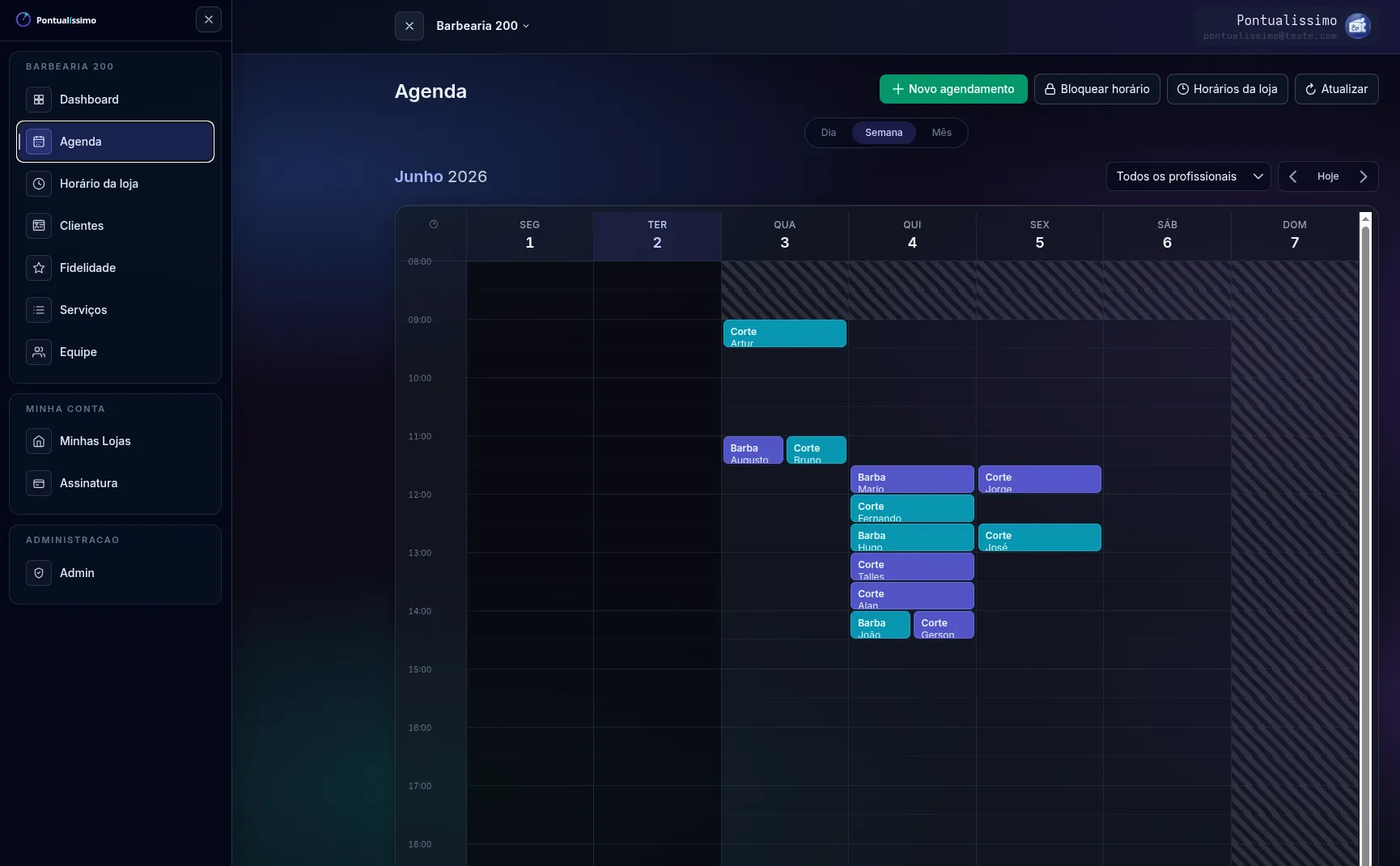 Visão da agenda da semana